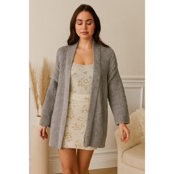 Reformation Chamonix 100% Alpaca Open Front Cardigan Chunky Knit Gray Small Fall - Picture 2 of 7